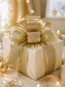 1 Roll Glitter Wired Edge Ribbon, 2.36 Inch Wide Metallic Gold Silver Sparkly Ribbon, Wire‑Edged Fabric Ribbon For Xmas Tree Ornament, Gift Box Wrapping, Wreath, DIY Bow Making, Holiday Home Party Decor Supplies - multicolor - View 5