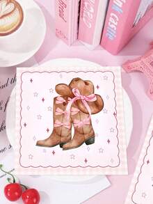 40/20pcs Western Cowboy Bow Theme Napkins - Disposable Napkins With Western Cowboy Pink Bow Pattern, Holiday Party Table Decoration, Home Dining Convenient Paper Napkins, Suitable For Wedding Party, Graduation Party, Birthday Party, Theme Party - One Size Fits All - View 4