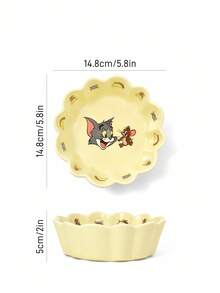 TOM & JERRY X SHEIN 450ml Cartoon Pattern Ceramic Ramen Bowl With Shell Decoration - Yellow - View 4