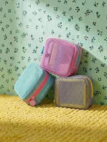 Joivida A Mini Macaron-Colored Mesh Bag With Wallet Design, For Makeup, Tissues, Or Tampons, Perfect For Girls At Home, Travel, Or School. - Multicolor - View 2