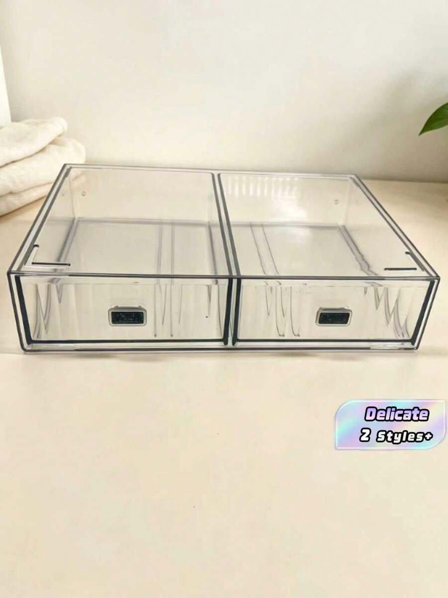Caixa de Armazenamento Empilhável Transparente, Organizador de Gaveta de Compartimento de Mesa Minimalista - Transparente - Visão 1
