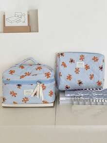 Found Favorite 1Pc/Set Cute Bear Pattern Large Capacity Multifunctional Cosmetie Bag ,Travel Makeup Bag ,Girls Make Up Bag ,Back To School Wallet Pouch Portable - Blue - View 10