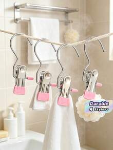 10pcs High Quality Stainless Steel Clothes Clips, Adjustable Metal Pants Rack With Clips, Laundry Clips With Hooks, Portable Hanging Clothes Clips For Clothing, Pants, Skirts, Decoration, Spring, Minimalist, Summer Tops - Multicolor - View 2