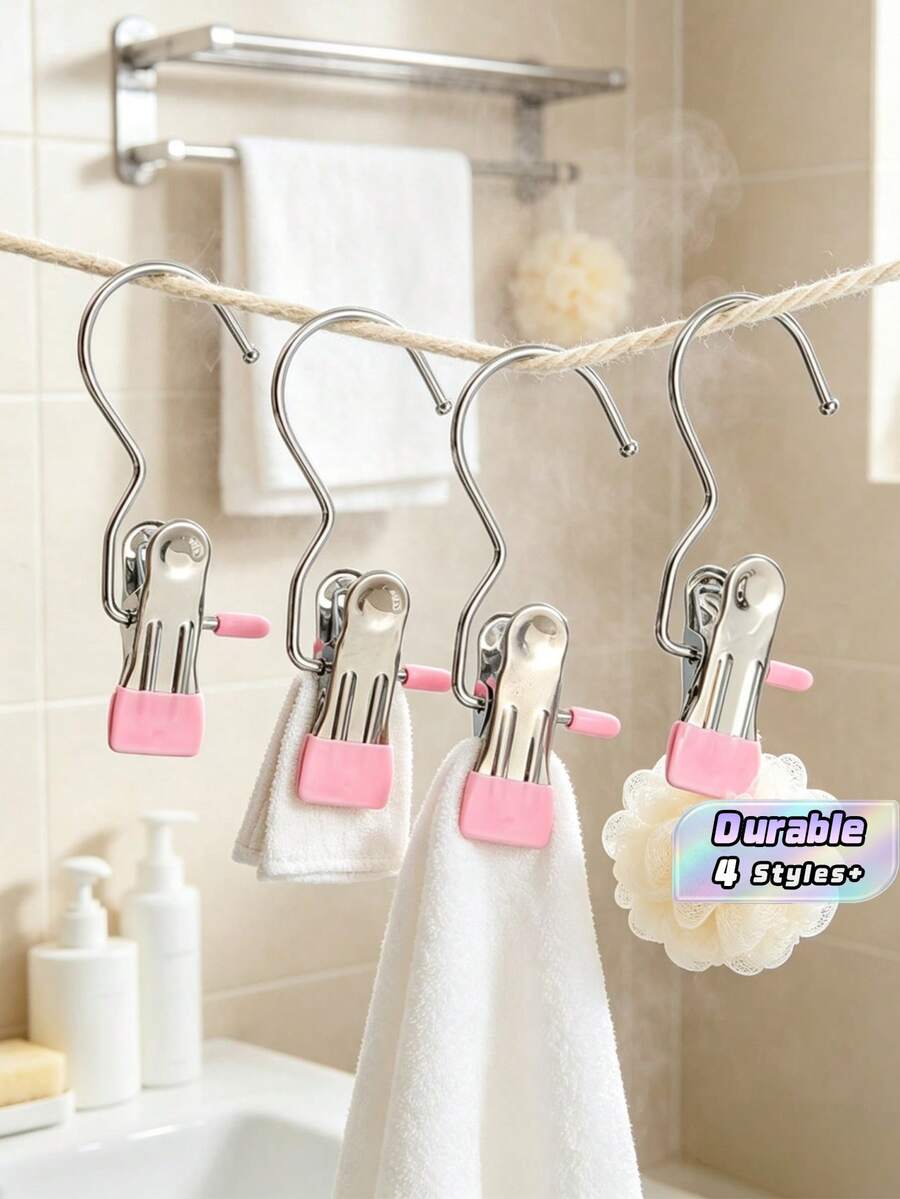 10pcs High Quality Stainless Steel Clothes Clips, Adjustable Metal Pants Rack With Clips, Laundry Clips With Hooks, Portable Hanging Clothes Clips For Clothing, Pants, Skirts, Decoration, Spring, Minimalist, Summer Tops