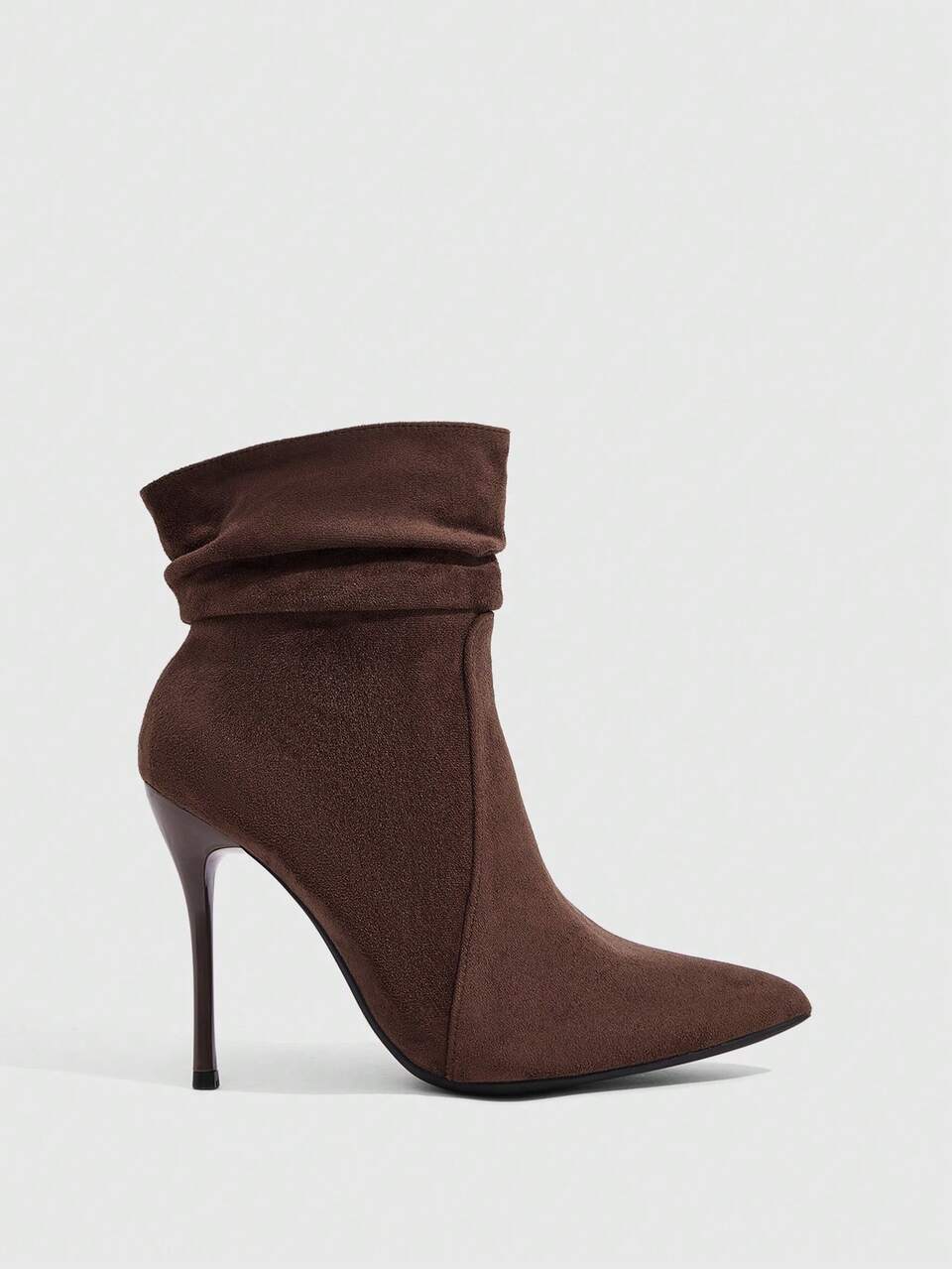 CUCCOO SZL Suede Flanged Pleated Piled Pointed Stiletto Boots, Maillard Autumn And Winter