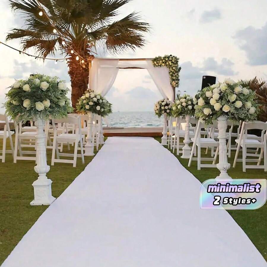 2 Styles Minimalist White Event Runner Rug, Large Oval Area Floor Mat, Durable Fabric Carpet For Wedding Party Indoor Outdoor Home Decor - White - View 1