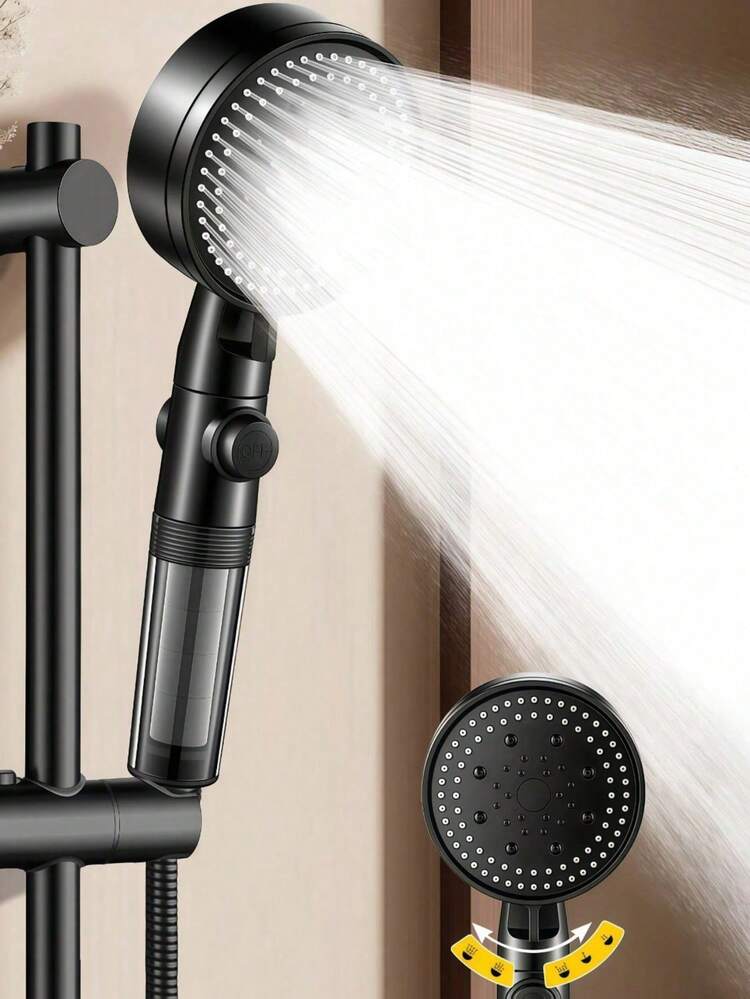 1pc High Pressure Handheld Shower Head, 5 Adjustable Spray Modes, Round Mist Shower Head, Shower Sprayer, Bathroom Hardware, Comes With 10 Replacement Filters, Upgrade Your Shower Experience - Black - View 5
