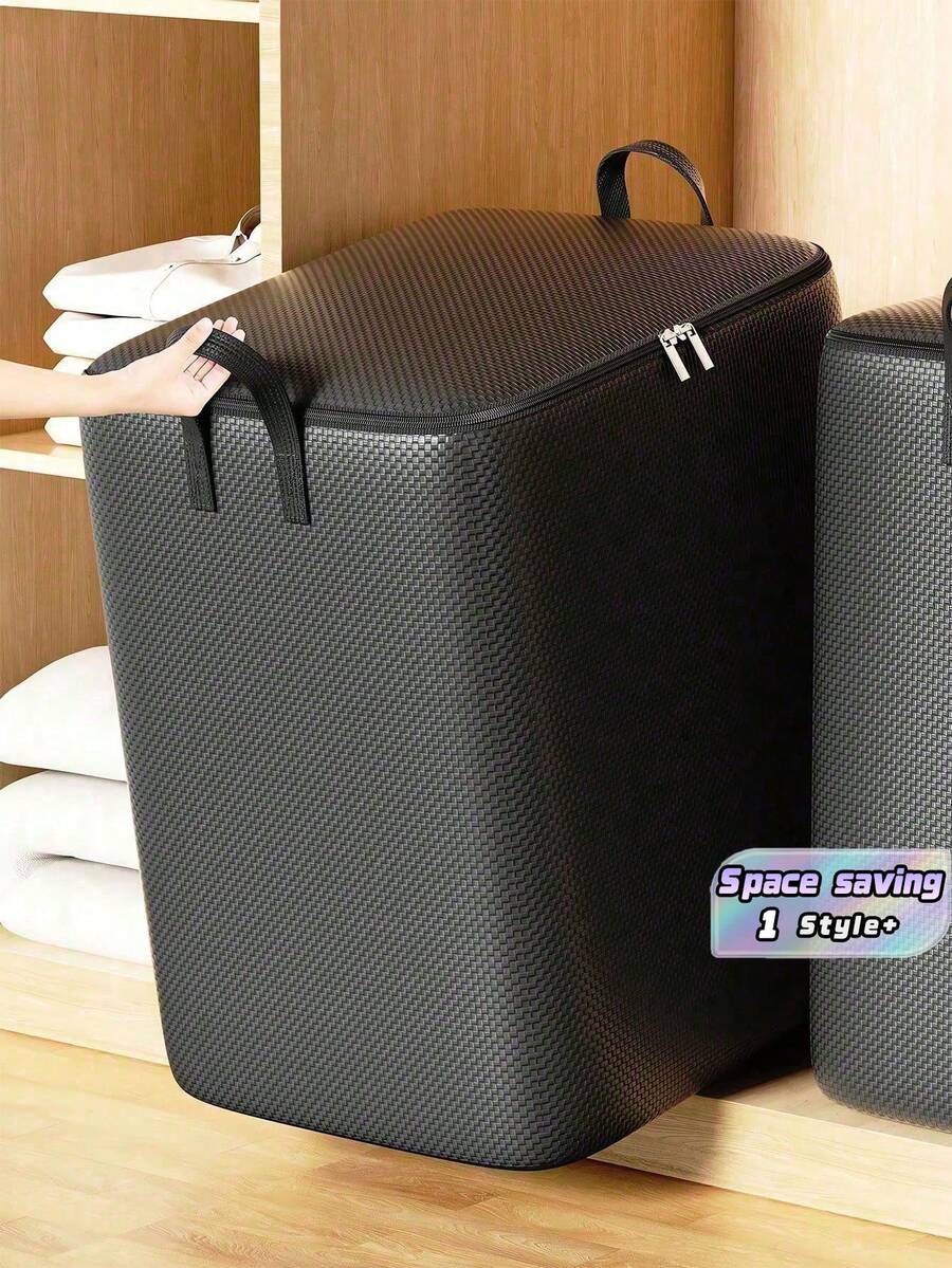 1PC Thick Large Capacity Clothes Quilt Storage Bag Moving Bag Portable Waterproof Moisture Proof Travel Bag Minimalist Design For Adults - Black - View 1