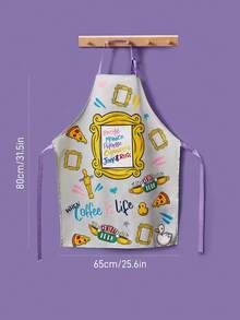 FRIENDS X SHEIN 1pc Cos Apron, Classic Black Pattern, Waterproof And Oil-Proof Material, Comfortable And Soft, A Must-Have In The Kitchen And Baking, Suitable For Both Men And Women - Grey - View 3