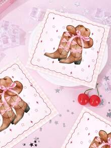 40/20pcs Western Cowboy Bow Theme Napkins - Disposable Napkins With Western Cowboy Pink Bow Pattern, Holiday Party Table Decoration, Home Dining Convenient Paper Napkins, Suitable For Wedding Party, Graduation Party, Birthday Party, Theme Party - One Size Fits All - View 5