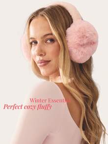 Aralina Women's Winter Fuffy Soft Cute Foldable Earmuffs With Embroidered Logo - Pink - View 8