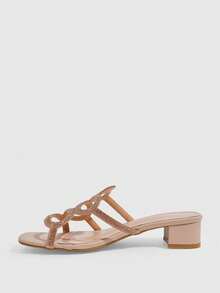 CUCCOO SZL Sandal Slip-On Hak Tebal Seksi Motif Ular dengan Hiasan Berlian Imitasi, Tali Silang Berlian Imitasi yang Indah, Elegan dan Seksi, Cocok untuk Kencan, Perjalanan Sehari-hari/Kencan/Pesta Malam/Jalan-jalan di Kampus/Pernikahan/Belanja/Perjalanan - Aprikot - View 5