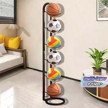 Multi-Layer Basketball, Football, Volleyball Storage Rack, Suitable For Home, Living Room, Bedroom, Garage, Ball Organization Shelf - Black - View 1