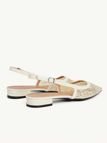 CUCCOO CHICEST Women's Lace Perspective Upper Thin Rear Strap Pointed Retro Pure Lace Splicing Patent Leather Apricot Rear Empty Sandals Dating Atmosphere Wear Casua - Beige - View 5