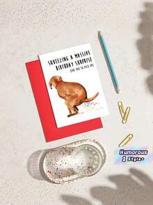 1PC Hilarious Dog Poop Themed Funny Cartoon Birthday Greeting Card For Pet Lovers Friends Family Coworkers Unforgettable Laugh Out Loud Celebration Party Must Have Gift Idea - multicolor - View 1