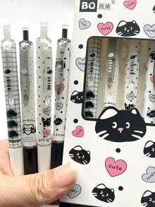 2/4/8Pcs Cute Cat‑Shaped Gel Pens, Comfort Grip, 0.5mm Quick‑Dry Black Ink, Lovely Cat Design For Office & Daily Journal Writing, Random Styles - Style 1 - View 12