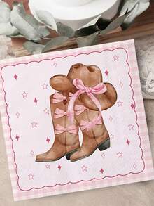 40/20pcs Western Cowboy Bow Theme Napkins - Disposable Napkins With Western Cowboy Pink Bow Pattern, Holiday Party Table Decoration, Home Dining Convenient Paper Napkins, Suitable For Wedding Party, Graduation Party, Birthday Party, Theme Party - One Size Fits All - View 7