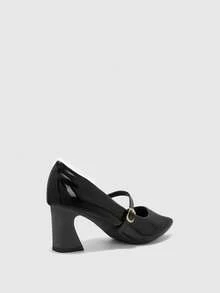 CUCCOO BIZCHIC Women's, Black, Glossy Texture, Pointed Mary Jane, Thick Heels, Workplace Commuter Dress, Work Shoes. - Black - View 5