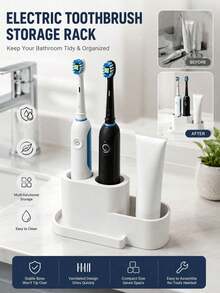 1 Piece 3-Hole Electric Toothbrush Storage Rack, Available In Black And White, Toothbrush And Toothpaste Are Stored Separately, Toothbrush Storage Rack, ABS Plastic Material, Extra Toothpaste Storage Space. Removable And Easy-To-Clean Storage Rack - Multiple I-style - View 3