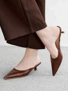 CUCCOO BIZCHIC 黑色尖頭小貓跟一腳蹬高跟鞋，百搭日常通勤女鞋，春季高跟鞋 - 摩卡棕 - 查看 4