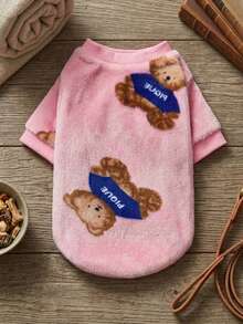 PETSIN 1pc Fleece Pink Bear Print Pet Sweatshirt Without Hat For Keeping Warm - Multicolor - View 4