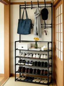 1 Piece 4-5 Layer Stainless Steel Shoe Rack - Save Space, Easy To Assemble, Durable Design Suitable For Entrance Hall And Bedroom, Simple Style Standalone Entrance Shoe Cabinet | Modern Shoe Rack | Strong Structure, Multi-Functional Coat Hook - Multicolor - View 2