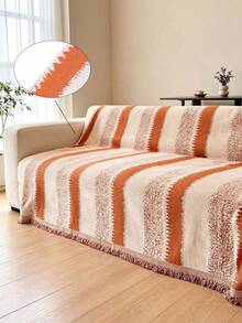1pc Colorful Chenille Sofa Cover, One-Piece Sofa Protector With Tassel Design, All-Season Full Coverage, Pet-Friendly, Machine Washable, For Bedroom, Living Room, Office, Fits 1-4 Seater Sofa - Multicolor - View 2