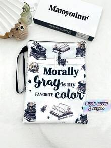 1PC Large Capacity Lightweight Portable Skull Rose Book Print Slogan Tote Shoulder Bag For Back To School Book Lovers Students Office Work Travel Daily Use Storage Organizer Handy Practical Durable Multi Purpose - multicolor - View 1