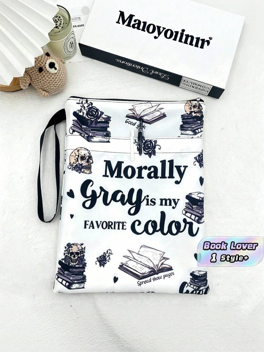 1PC Large Capacity Lightweight Portable Skull Rose Book Print Slogan Tote Shoulder Bag For Back To School Book Lovers Students Office Work Travel Daily Use Storage Organizer Handy Practical Durable Multi Purpose - multicolor - View 1