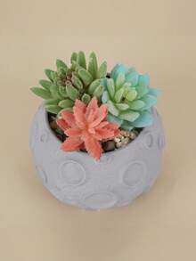 1PC Standard Size Creative Moon Surface Crater Pattern Succulent Planter Flower Pot With Built In Drainage Hole Non Slip Bottom Lightweight Easy Clean For Home Living Room Office Desk Tabletop Indoor Green Plant Display Vase Modern Minimalist Decor - A - View 4