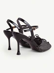 CUCCOO CHICEST Ladies' New Sexy Stiletto Fashion Mesh Bow Square Toe Sandals, Black Elegant Fairy Style Dating - Black - View 6