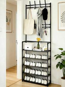 1 Piece 4-5 Layer Stainless Steel Shoe Rack - Save Space, Easy To Assemble, Durable Design Suitable For Entrance Hall And Bedroom, Simple Style Standalone Entrance Shoe Cabinet | Modern Shoe Rack | Strong Structure, Multi-Functional Coat Hook - Multicolor - View 6