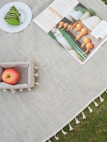Bubaba 1 Pc Beige Linen Material Rectangular Picnic Blanket Mat, Portable Outdoor Rug For Camping, Beach, Travel, Home Events - Beige - View 4