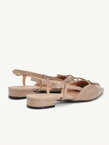 CUCCOO CHICEST Women's Bow Thin Strap Back Strap Pointed Toe Flat Elegant French Style Glossy Apricot One-Strap Shoes, Suitable For Dating And Commuting Fall Shoes - Apricot - View 5