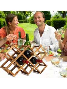 Foldable Wooden Wine Rack, Stackable Storage Design, Practical Wine Holder For Kitchen And Dining Room, Ideal For Countertop, Cabinet Surface Home Bar Decor - View 2