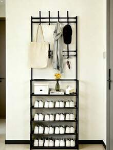 1 Piece 4-5 Layer Stainless Steel Shoe Rack - Save Space, Easy To Assemble, Durable Design Suitable For Entrance Hall And Bedroom, Simple Style Standalone Entrance Shoe Cabinet | Modern Shoe Rack | Strong Structure, Multi-Functional Coat Hook - Multicolor - View 5