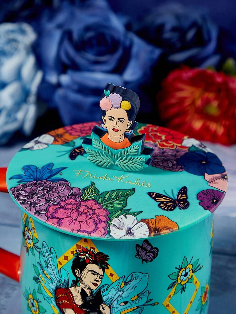 Frida Kahlo X SHEIN 1pc Polychrome Silicone Cup Lid, Anti-Dust Airtight Mug Covers For Hot And Cold Beverages, Cup Not Included, Gifts - Teal Blue - View 1