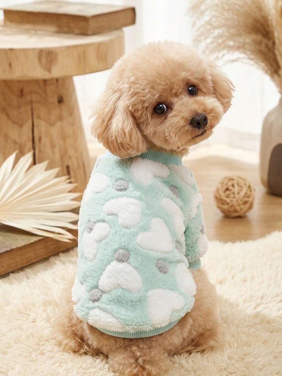 PETSIN 1 Pc Pet Universal Blue Flannel Warm Round Neck With White Heart Print - Multicolor - View 1