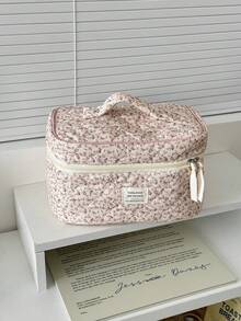 Found Favorite 1Pc/Set Floral Makeup Bags Corduroy Multifunctional Cosmetic Organizer Portable Cosmetics Storage Clutch With Zipper Closure For Cosmetics,Skin Care - Multicolor - View 12