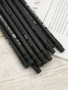12Pcs Per Box All‑Black HB Pencils, Triangular Barrel Pencils With Eraser, Resin Barrel, Writing Stationery For Office & Business Use - Rectangle - View 4