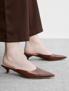 CUCCOO BIZCHIC 黑色尖頭小貓跟一腳蹬高跟鞋，百搭日常通勤女鞋，春季高跟鞋 - 摩卡棕 - 查看 7