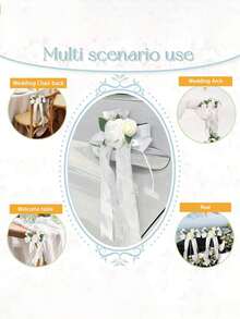 Artificial Car Bouquets, Decorated With Ribbon Bows, Suitable For Wedding Car Doors, Rearview Mirrors, Door Handles, Chair And Table Center Decorations, And Birthday Party Gift Decorations. - Multicolor 1 - View 6