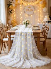 1 Buah Taplak Meja Jaring Motif Bunga Daisy dari Tulle untuk Resepsi Pernikahan, Pesta Ulang Tahun, Dekorasi Meja Dapur, Acara Baby Shower, Perlengkapan Acara Bertema Bunga - Bunga aster - View 5
