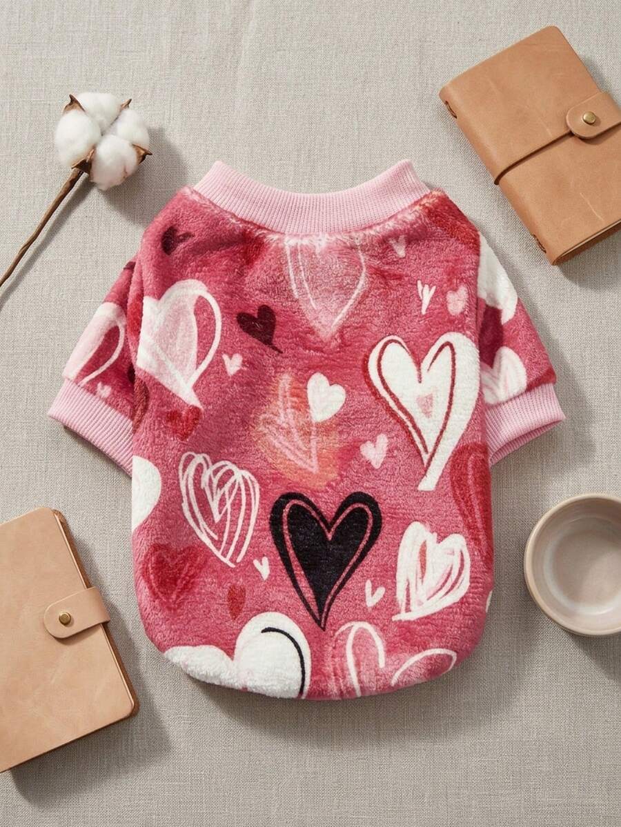 PETSIN 1 Pc Pet Dog & Cat Fleece, Heart Print, Warm And Cozy, Universal Size, Christmas Decorations - Multicolor - View 1