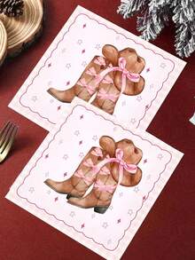 40/20pcs Western Cowboy Bow Theme Napkins - Disposable Napkins With Western Cowboy Pink Bow Pattern, Holiday Party Table Decoration, Home Dining Convenient Paper Napkins, Suitable For Wedding Party, Graduation Party, Birthday Party, Theme Party - One Size Fits All - View 2