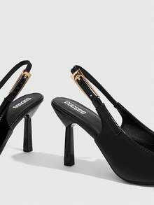 CUCCOO SZL Women's Leather Belt Buckle Design Round Toe Stiletto High Heel Sexy Fashion Shiny Black Pumps For Party, Date, Daily Wear, Birthday Party - Black - View 6