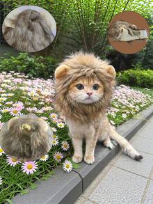 Funny Lion Mane Pet Wig Hat With Ears, Cute Cat Dog Cosplay Headwear, Halloween Party Costume Photo Prop For Kitten Small Dogs - Brown - View 2