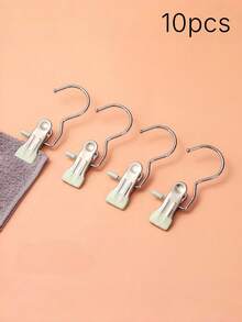 10pcs High Quality Stainless Steel Clothes Clips, Adjustable Metal Pants Rack With Clips, Laundry Clips With Hooks, Portable Hanging Clothes Clips For Clothing, Pants, Skirts, Decoration, Spring, Minimalist, Summer Tops - Multicolor - View 10