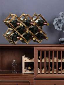 Foldable Wooden Wine Rack, Stackable Storage Design, Practical Wine Holder For Kitchen And Dining Room, Ideal For Countertop, Cabinet Surface Home Bar Decor - View 5