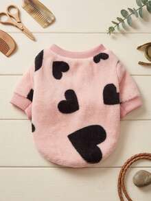 PETSIN 1 Pc Pet Puppy & Kitty Pink Flannel Heart Print Warm Crew Neck - Multicolor - View 1